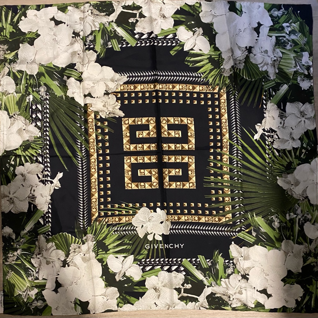 Givenchy Green And White Silk Scarf